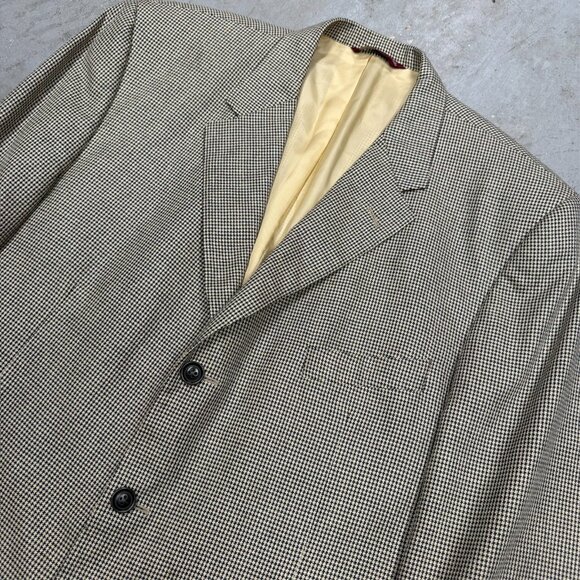 Vintage Samuelsohn Blazer Houndstooth Silk Wool Sport Coat Beige 46R - Picture 2 of 10